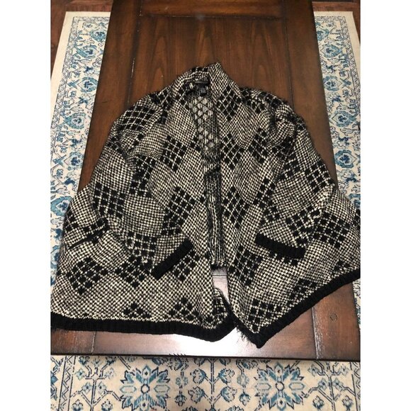 BCBGmaxazria Cascading Open Cardigan Eyelash Sweater Geometric Pattern Pockets L - Picture 10 of 10